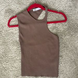 Zara knit Asymmetrical half back open in the trendy Taupe Color Small